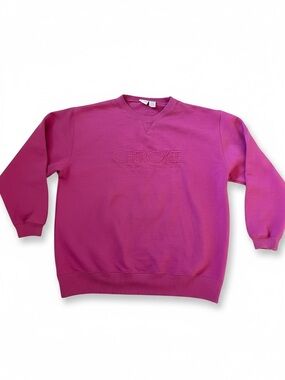Vintage 90s Oversized Embroidered Crewneck Sweatshirt Magenta Pink Size L